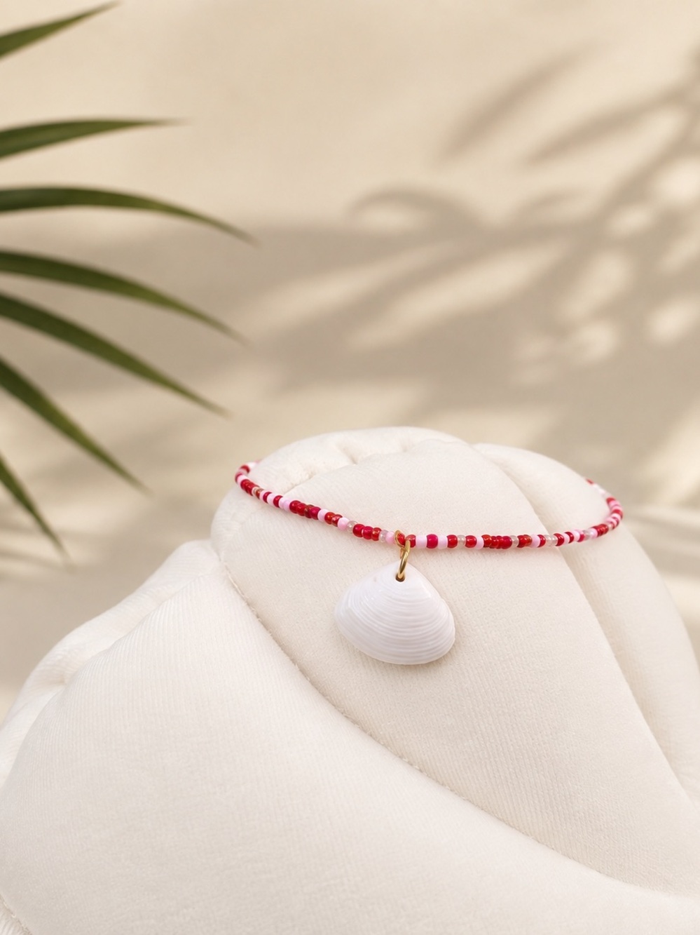 Red Beaded Shell Pendant Bracelet - Women's Jewelry